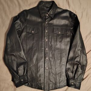 NEW Bikers Club Mens Full Grain Black Leather Motorcycle Jkt sz Lg Snap Front